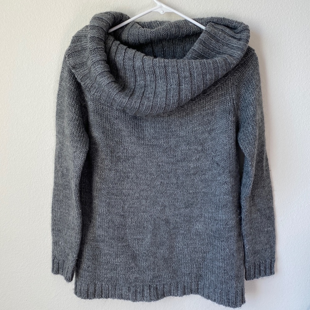 Gray Knitted Cowl Neck Sweater